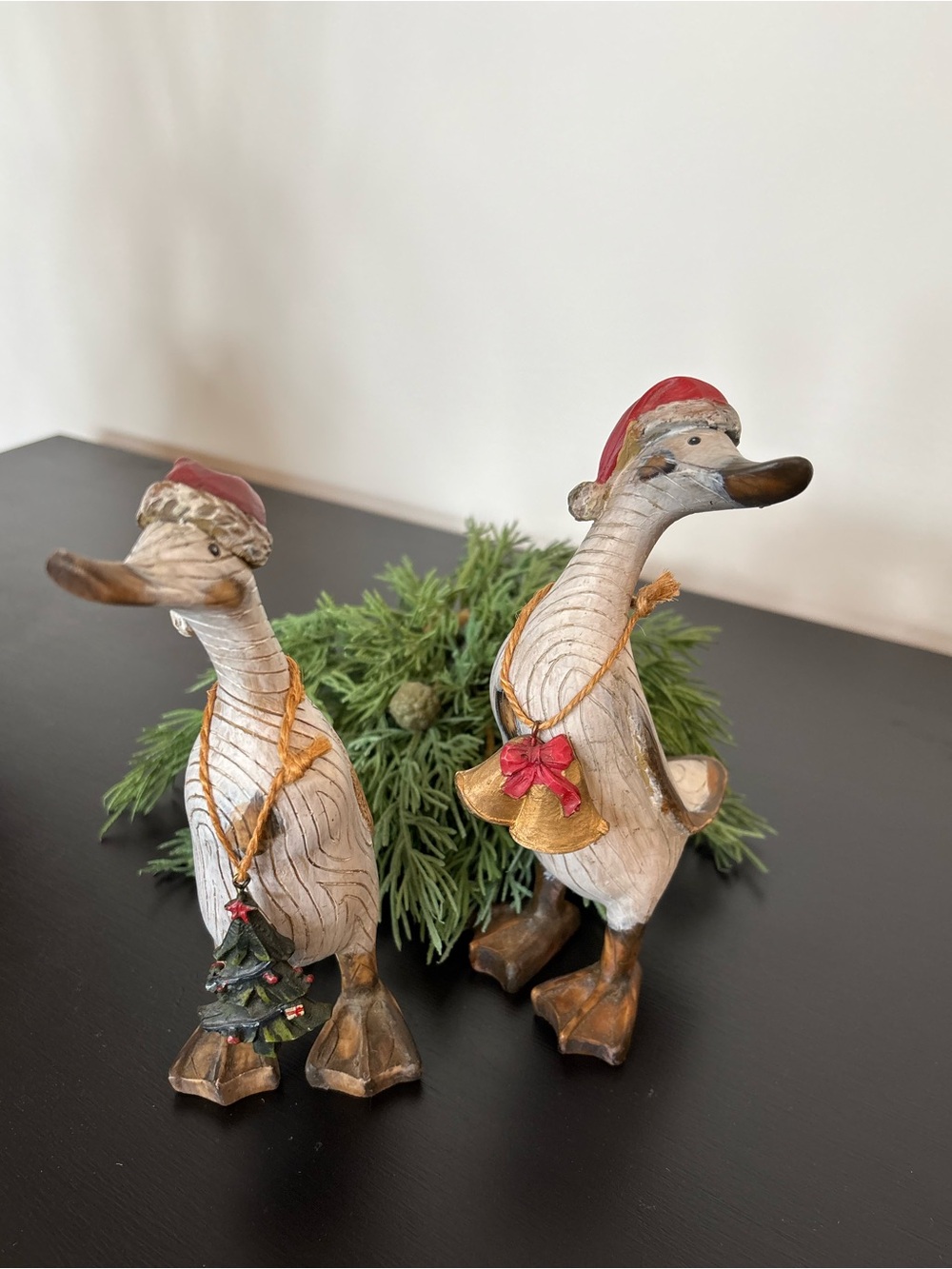 Vintage Christmas Rustic Faux Hand Carved Wooden Resin Country Ducks, Tii, 90’s